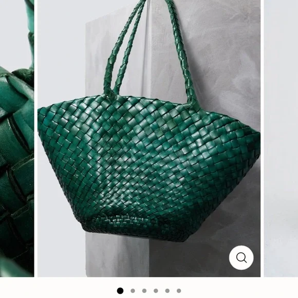 Dragon Diffusion Egola forest Green Woven Leather Tote - Picture 12 of 15